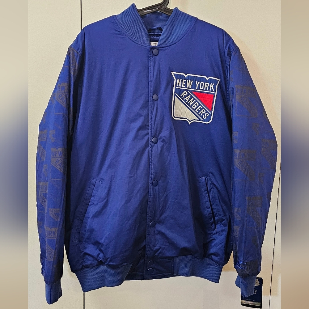 Starter New York Rangers Varsity Jacket With Logo On Sleeves Blue Men's Size L